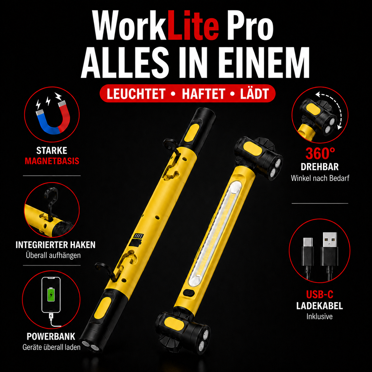 WorkLite Pro – Multifunktionslampe – Powerbank